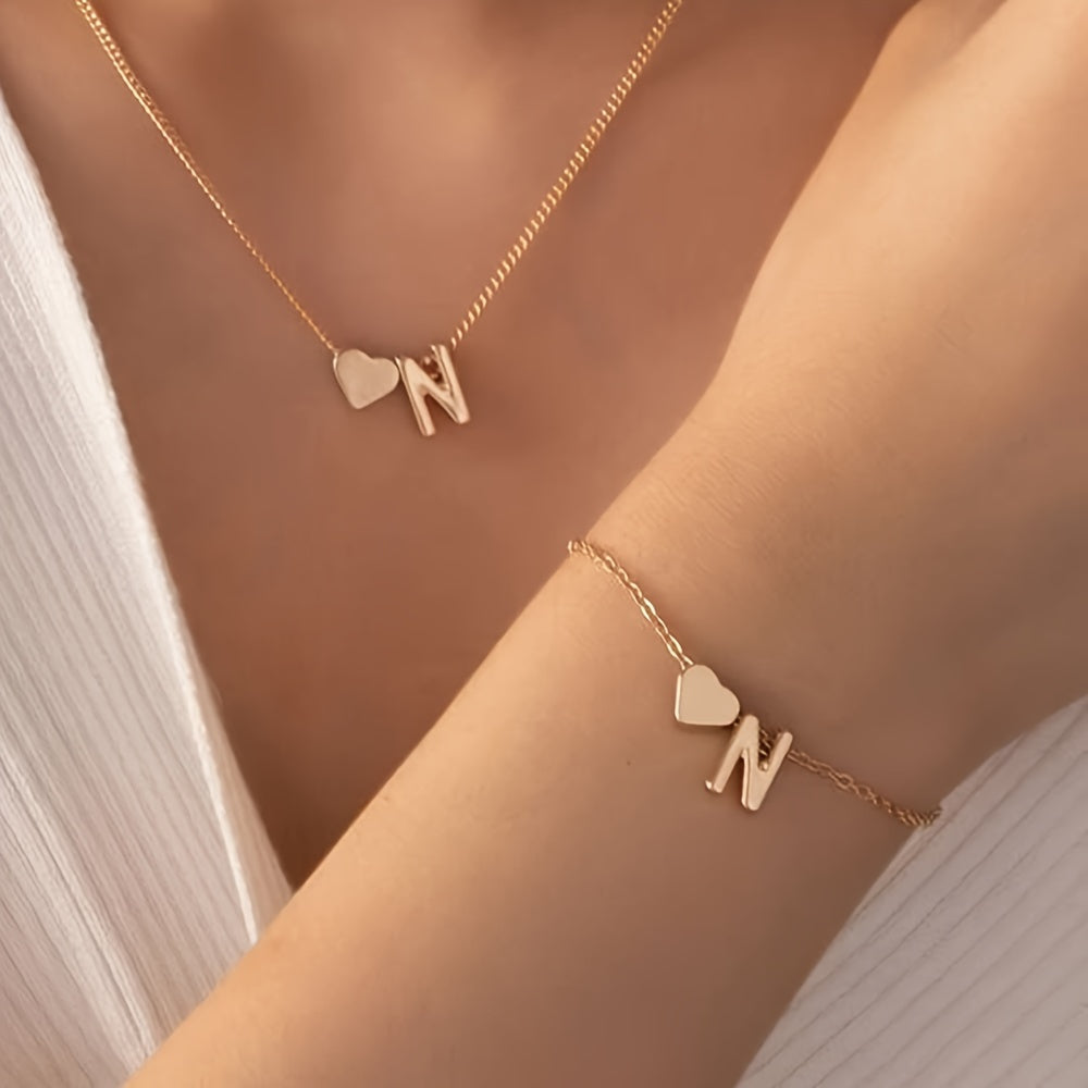 The Initial Heart Necklace &amp; Bracelet Set