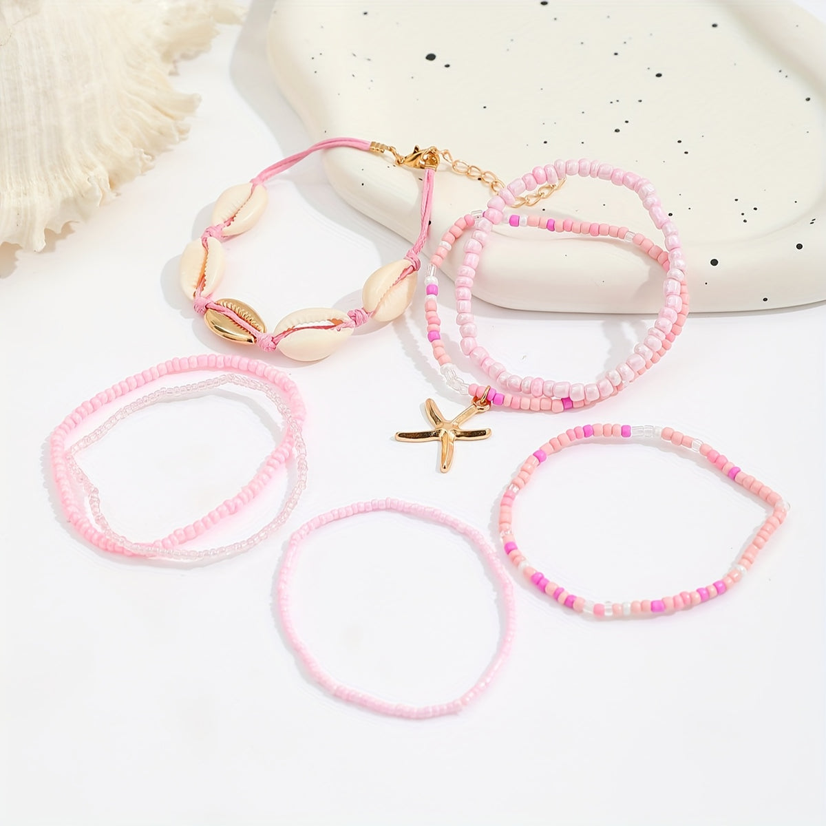 The Shell &amp; Bead Bracelet Set — 7pcs