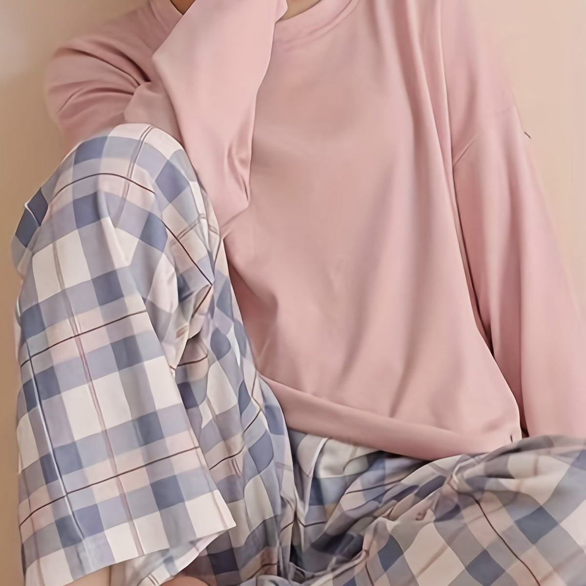 Spring and Autumn Casual Long Sleeve Pajama Set, Comfortable Home Wear Set, Plaid Pajama Set