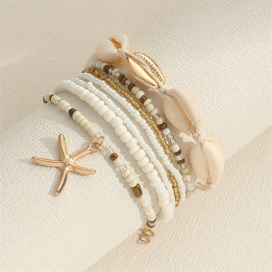 The Shell &amp; Bead Bracelet Set — 7pcs