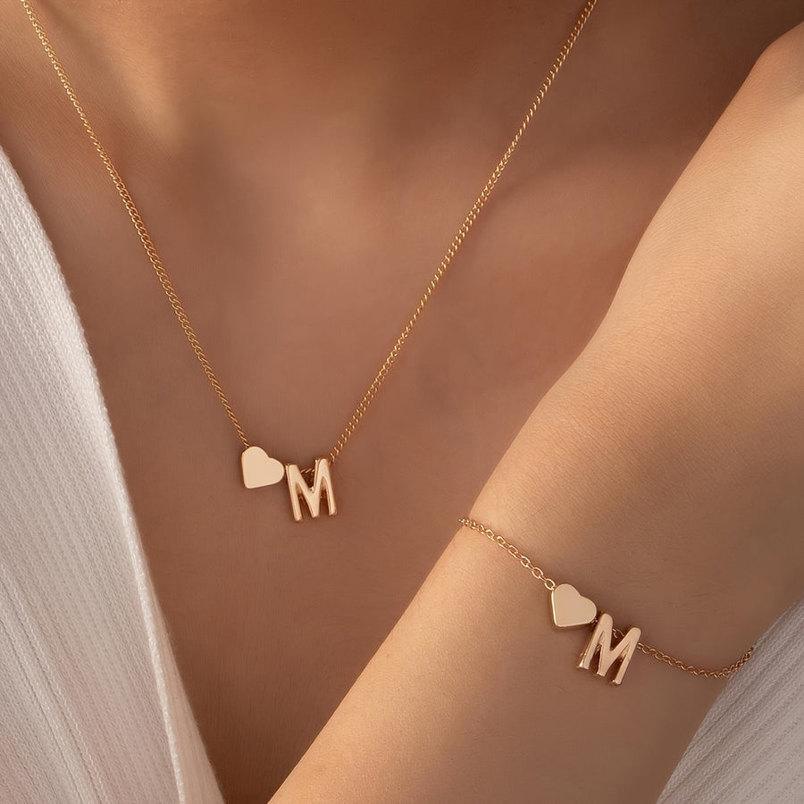 The Initial Heart Necklace &amp; Bracelet Set
