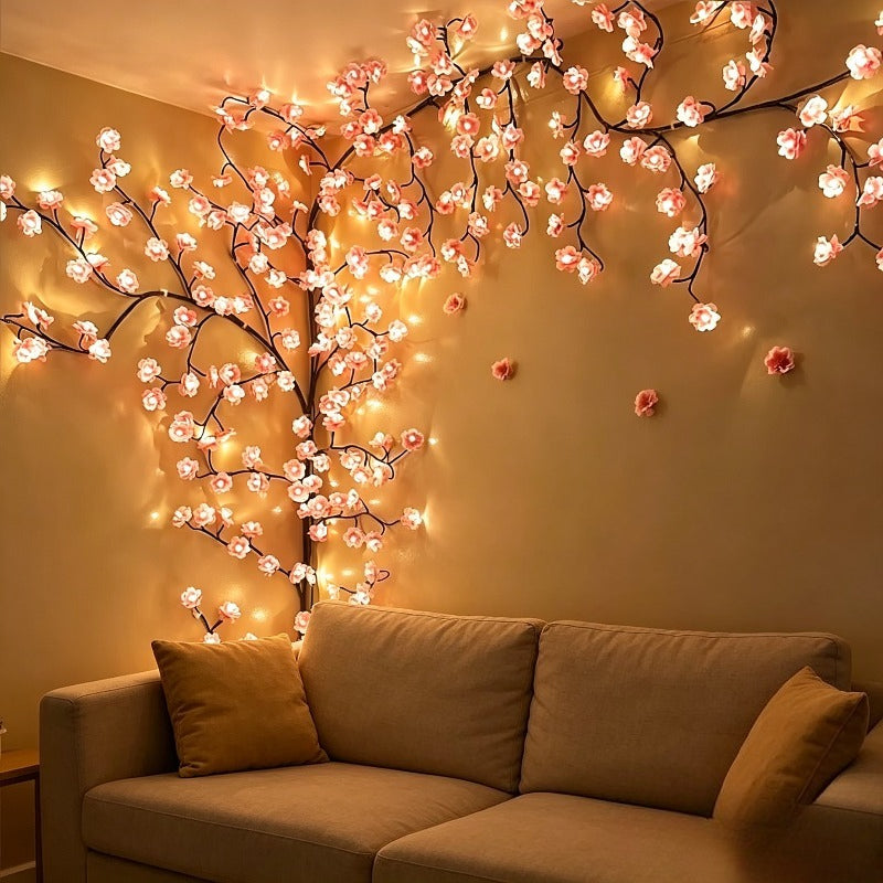 1pc 48LED/36 LED Cherry Blossom Vine String Lights Glowing Cherry Blossom Branch Lights, Bendable Cherry Blossom Vine Lights, LED Branch Lights, 8 Flashing Modes, USB Powered, Indoor Ambient Holiday Decorations Lights