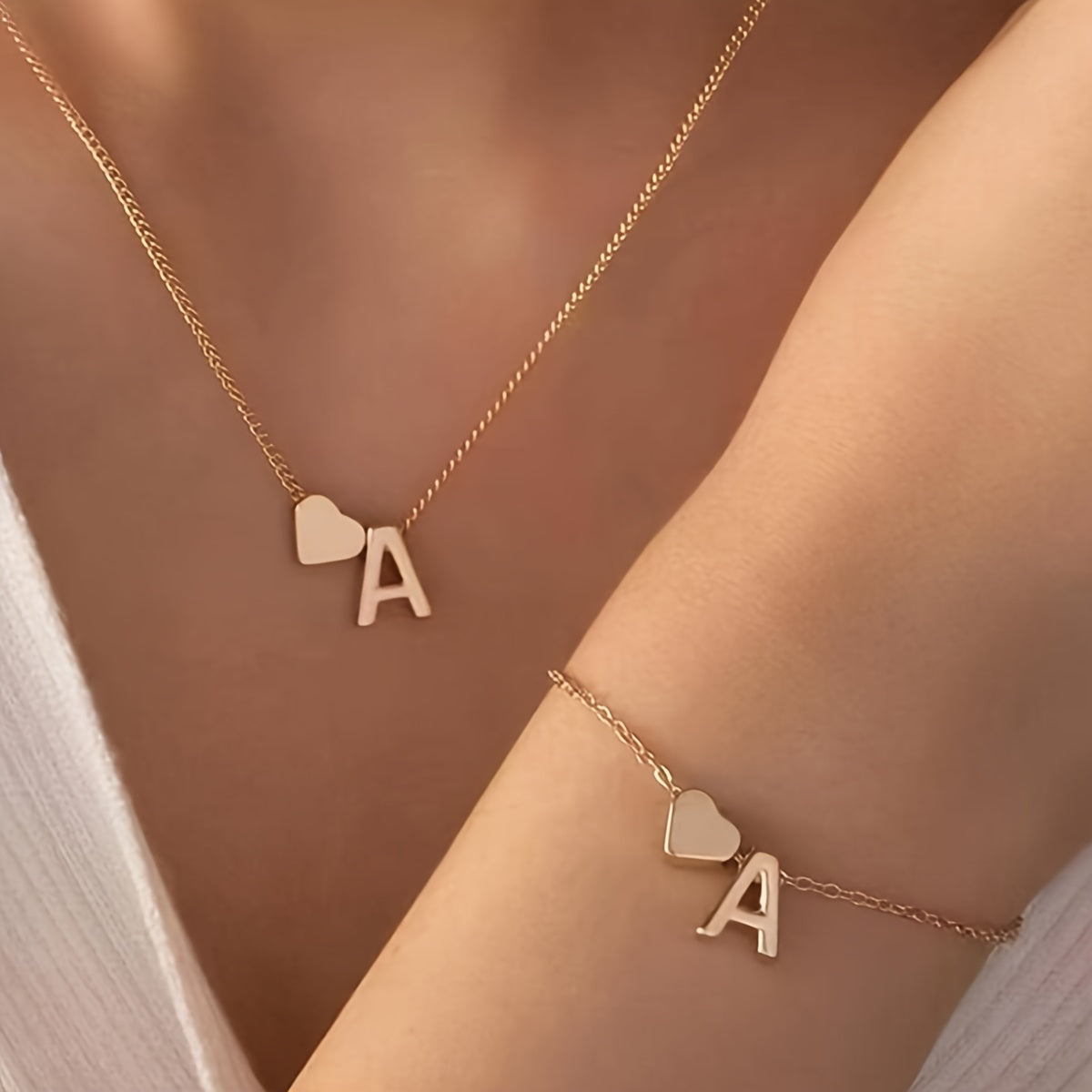 The Initial Heart Necklace &amp; Bracelet Set