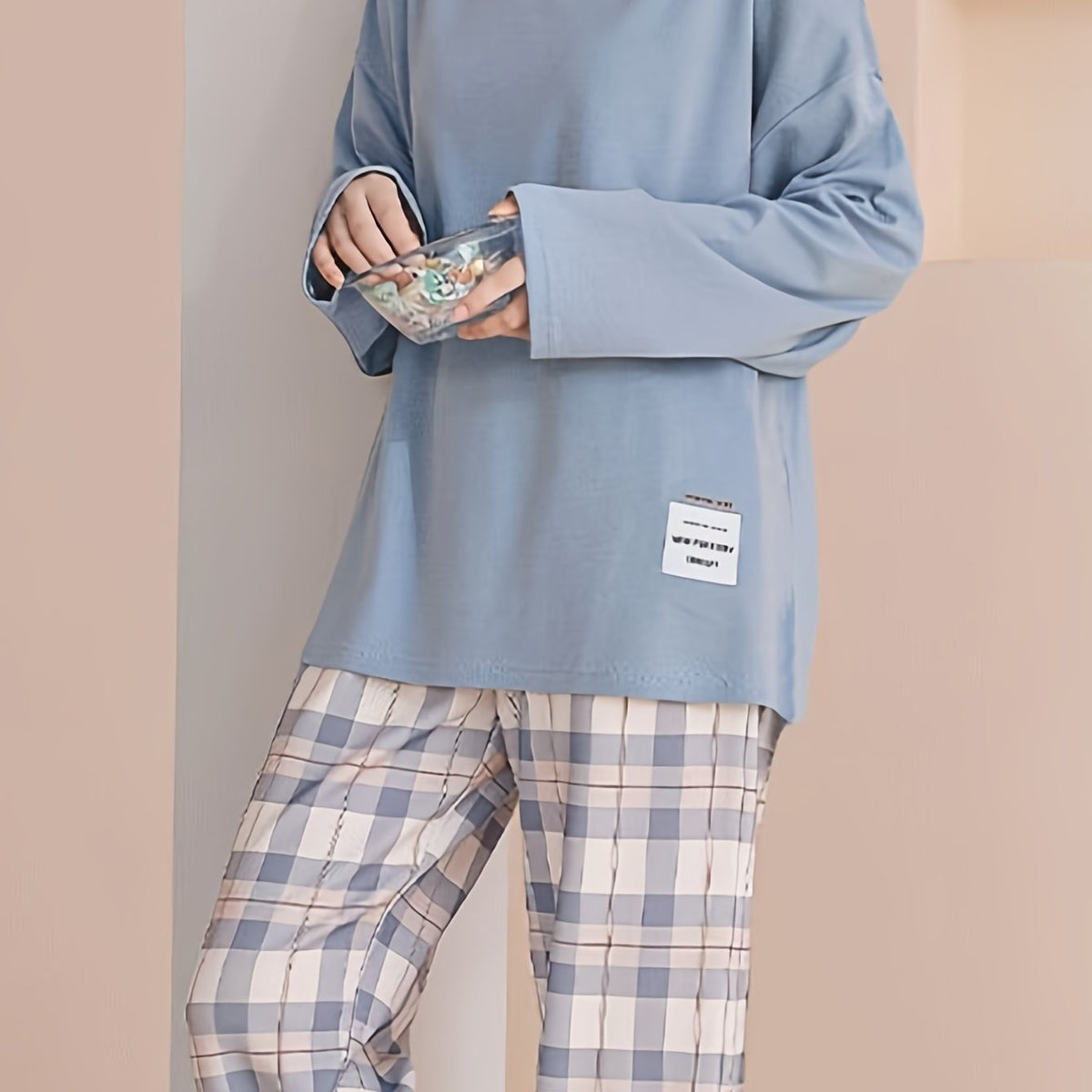 Spring and Autumn Casual Long Sleeve Pajama Set, Comfortable Home Wear Set, Plaid Pajama Set