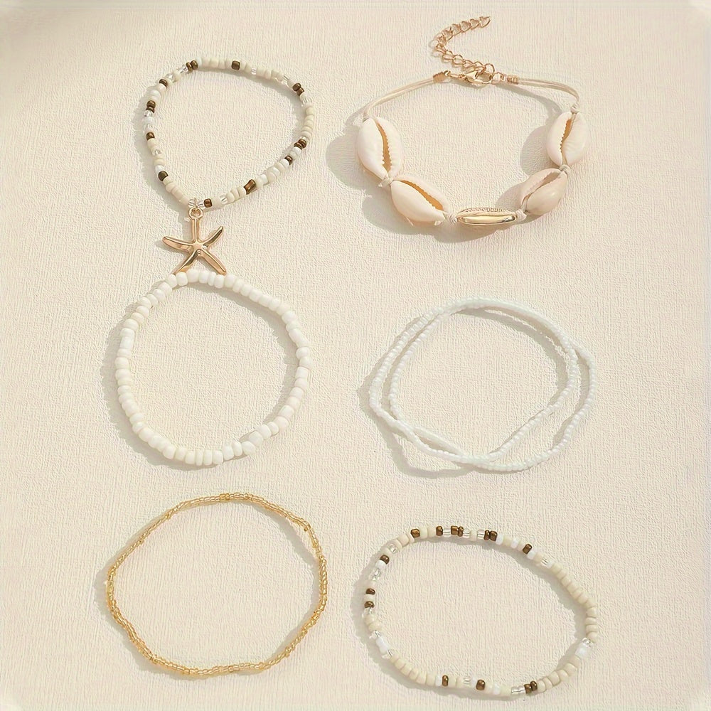 The Shell &amp; Bead Bracelet Set — 7pcs