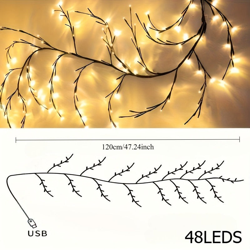 1pc 48LED/36 LED Cherry Blossom Vine String Lights Glowing Cherry Blossom Branch Lights, Bendable Cherry Blossom Vine Lights, LED Branch Lights, 8 Flashing Modes, USB Powered, Indoor Ambient Holiday Decorations Lights