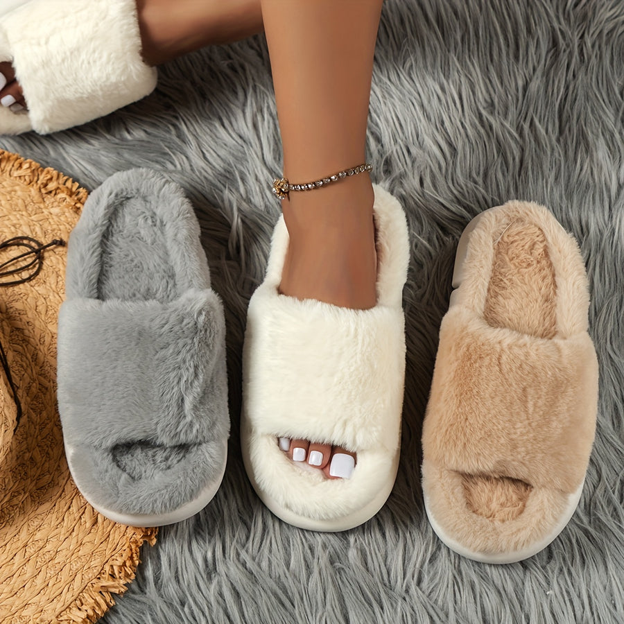 Cozy Fluffy Faux House Slippers