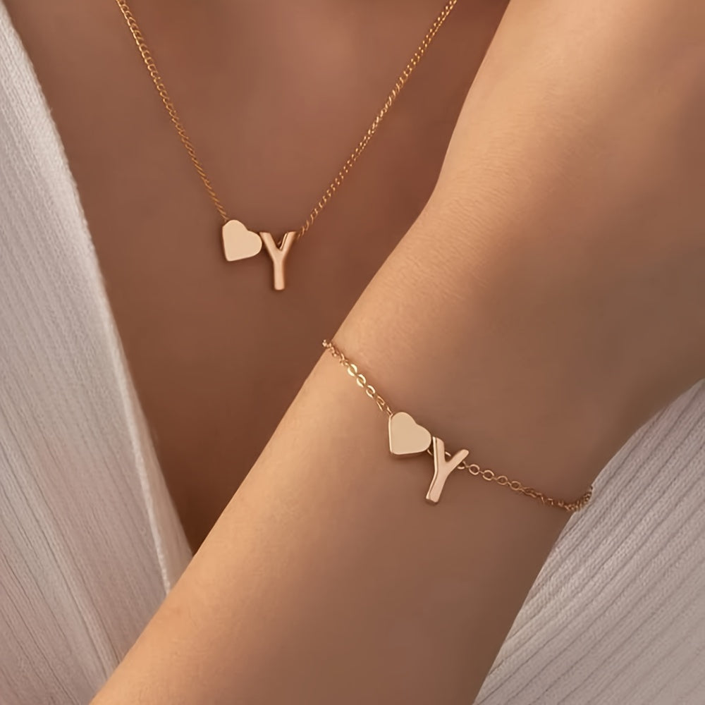 The Initial Heart Necklace &amp; Bracelet Set
