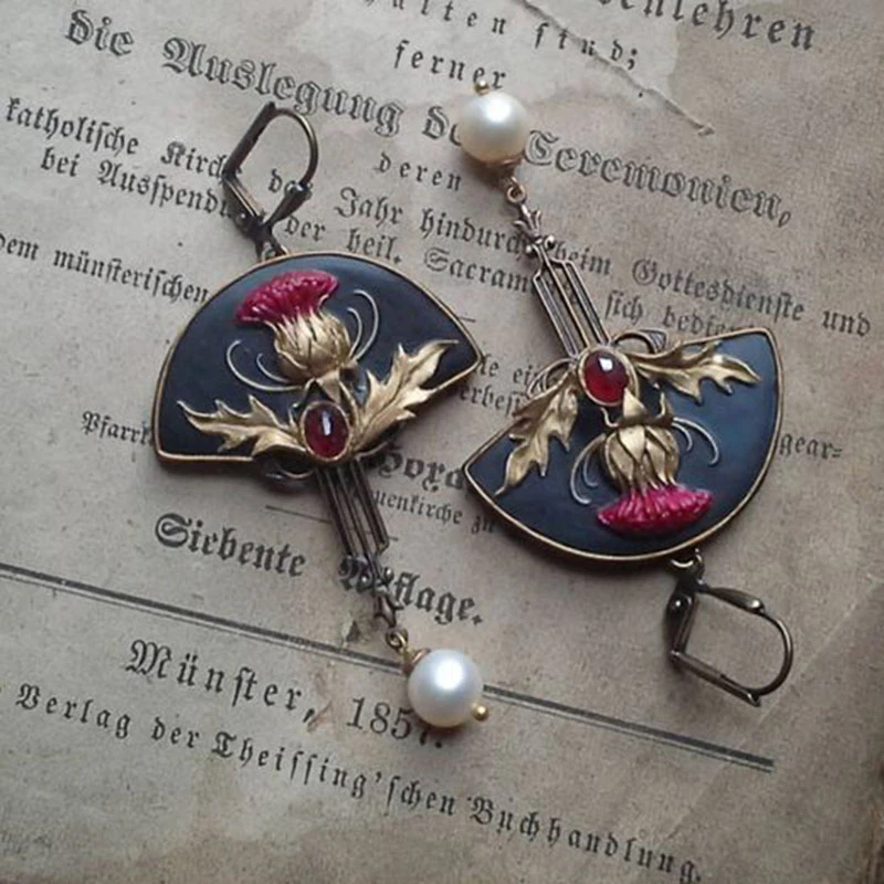 Boho Earrings with Red Pearls and Crystals