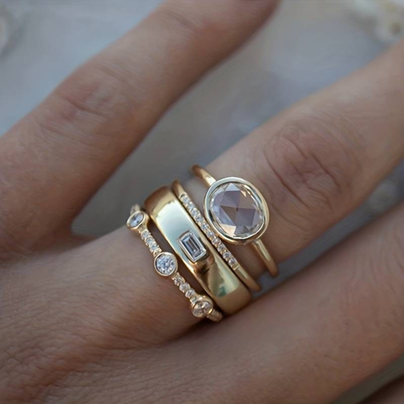 Retro Gold & Zirconia Ring Set