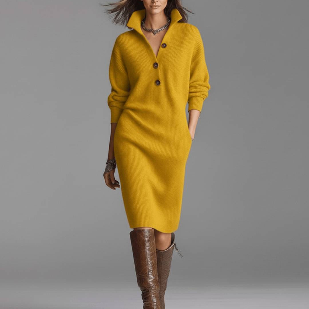 Elisse™ | Elegant Winter Dress with Buttons