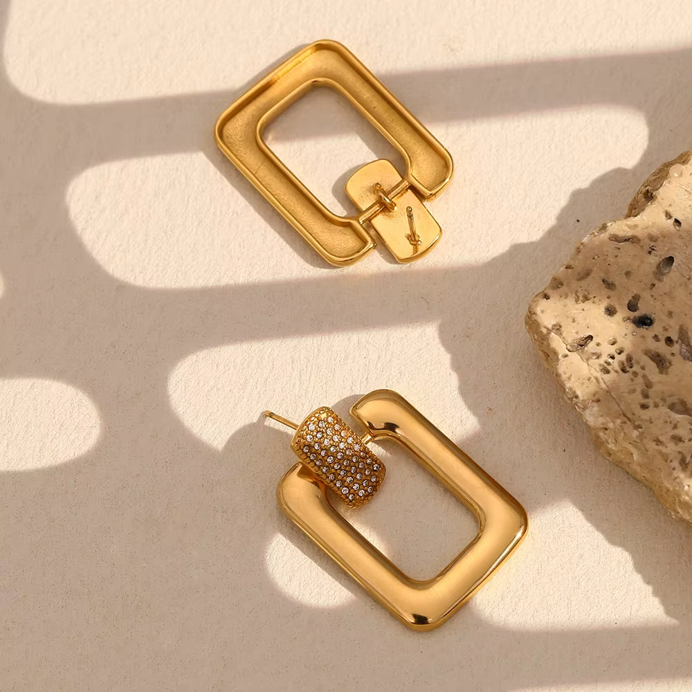 Diamond Rectangle Stud Earrings