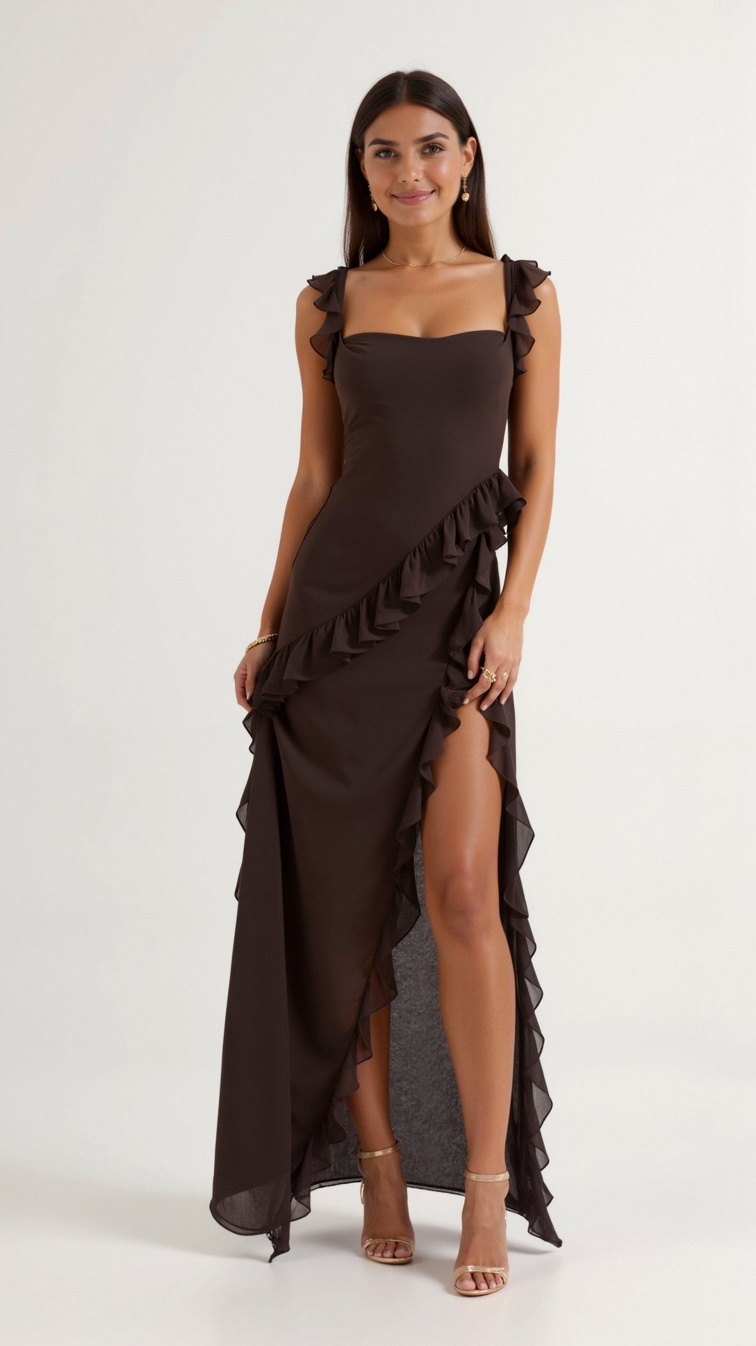 SOLANDRA | PROM DRESS WITH RUFFLE AND SLIT MAXI